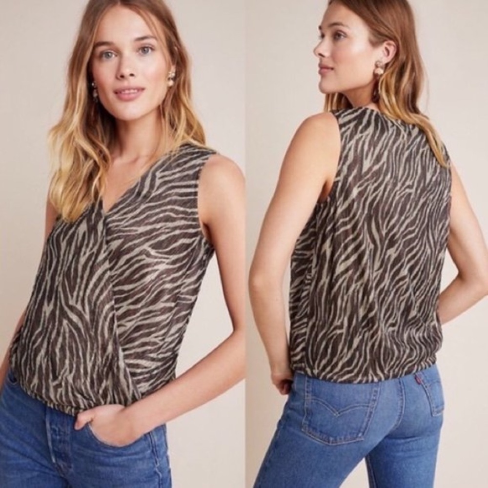 Anthropologie Eri + Ali Kasi Shimmer Sleeveless Surplice Top Sz Small